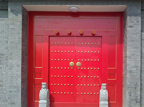 宜昌中国传统四合院系列朱红色中式木制大门木作